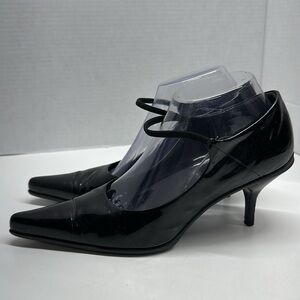 Prada Heels High Heeled Shoes Patent Leather Shiny Pointed Toe Black Size 39.5